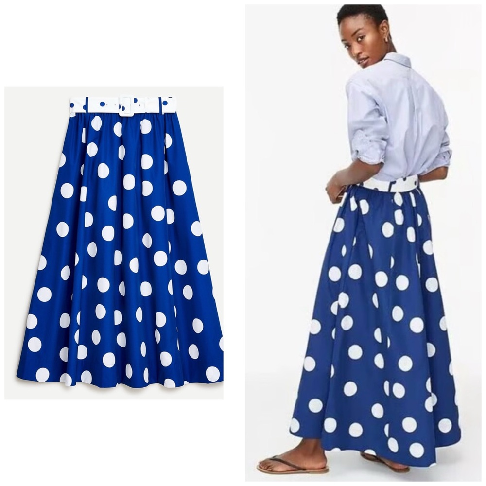 J. Crew Belted maxi skirt in polka dot NWT